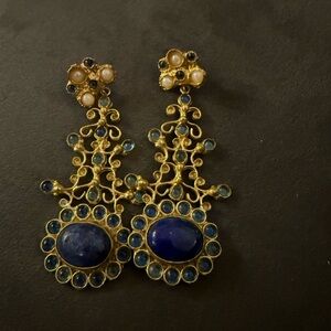 Elegant Gold and Blue Dangle Earrings